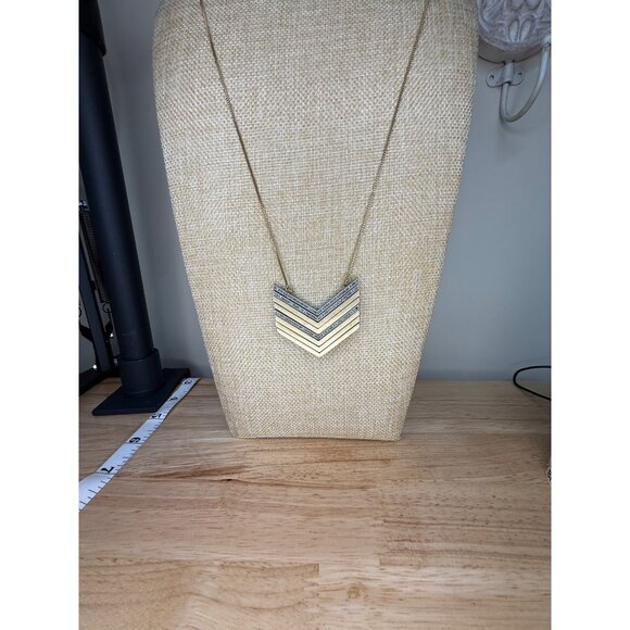 Madewell Chevron Pendant Long Necklace Gold & Silver-Tone Mixed Metal With Rhine - Picture 6 of 12